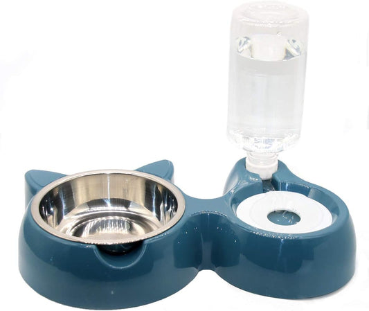 Double Bowl Pet Feeder with Automatic Water Dispenser