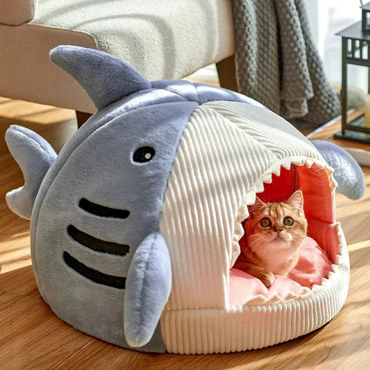 Plush Shark Pet Bed for Cats and Small Dogs